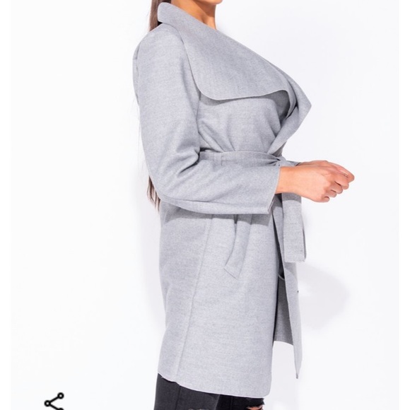 Grey Belted Waterfall Coat - Picture 6 of 7